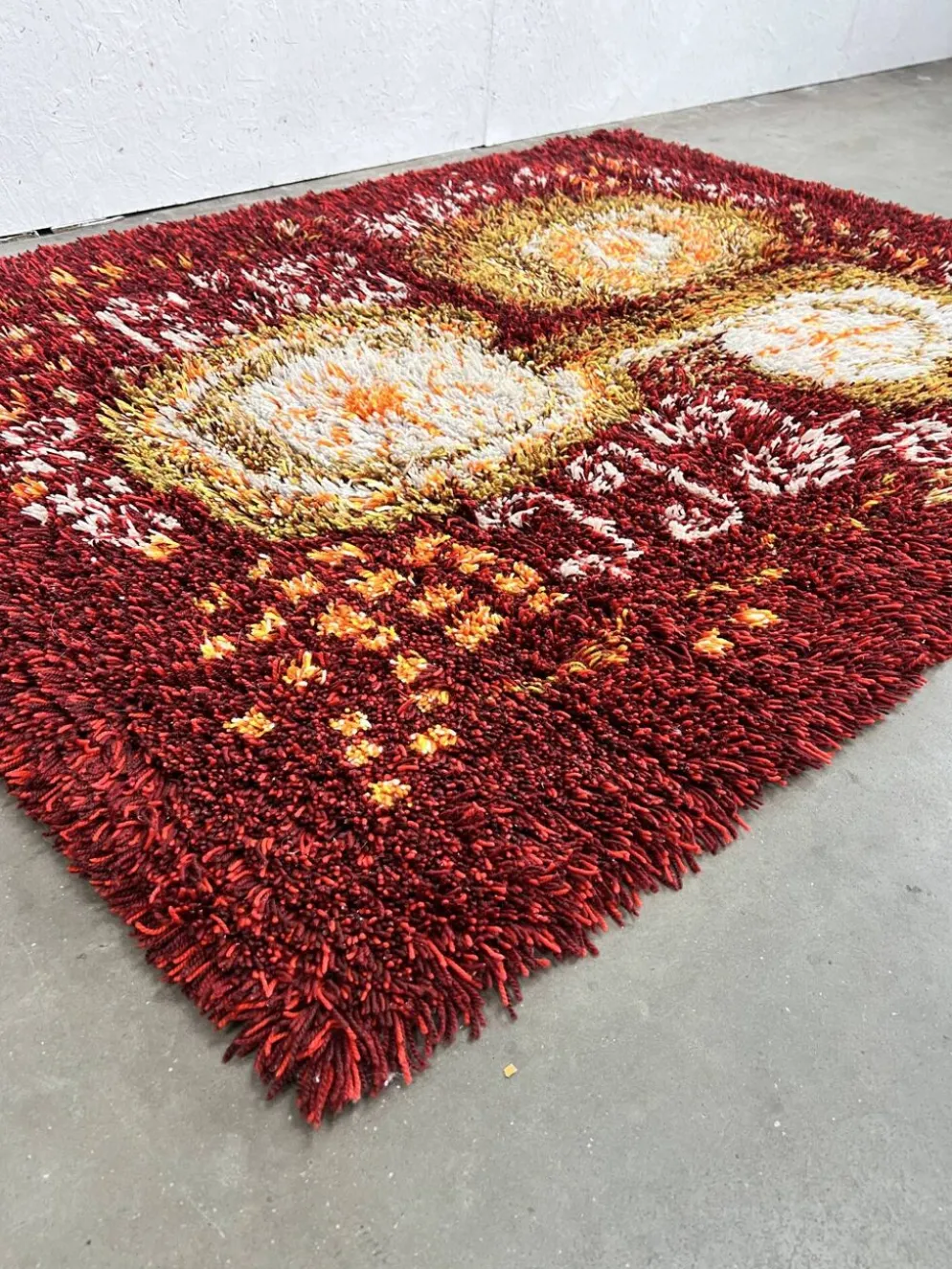 Tapis en laine vintage scandinave, Rya, Suède années 1960
