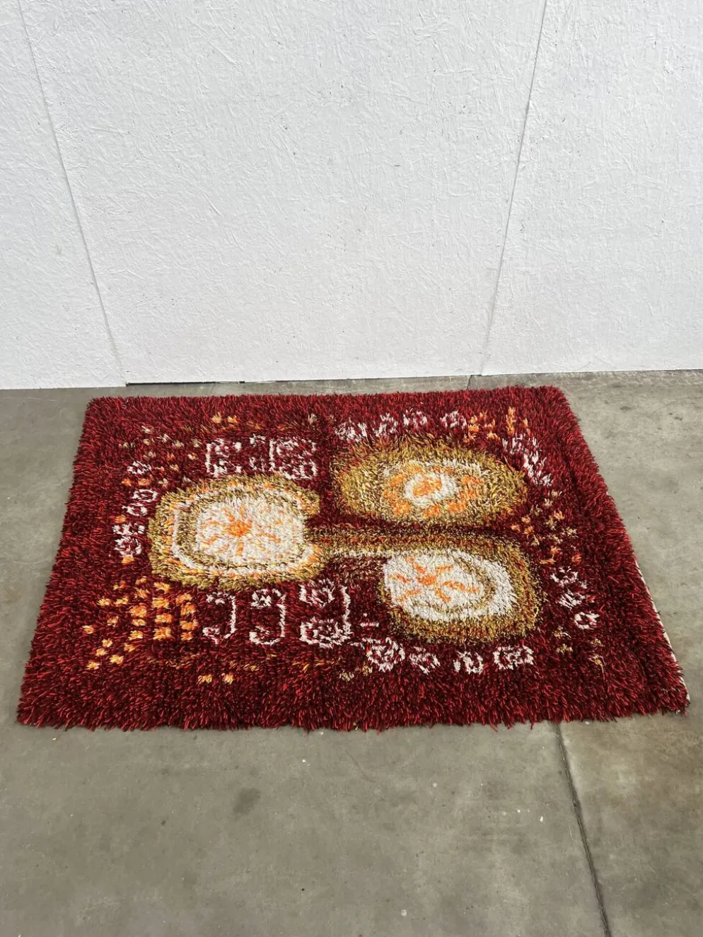 Tapis en laine vintage scandinave, Rya, Suède années 1960
