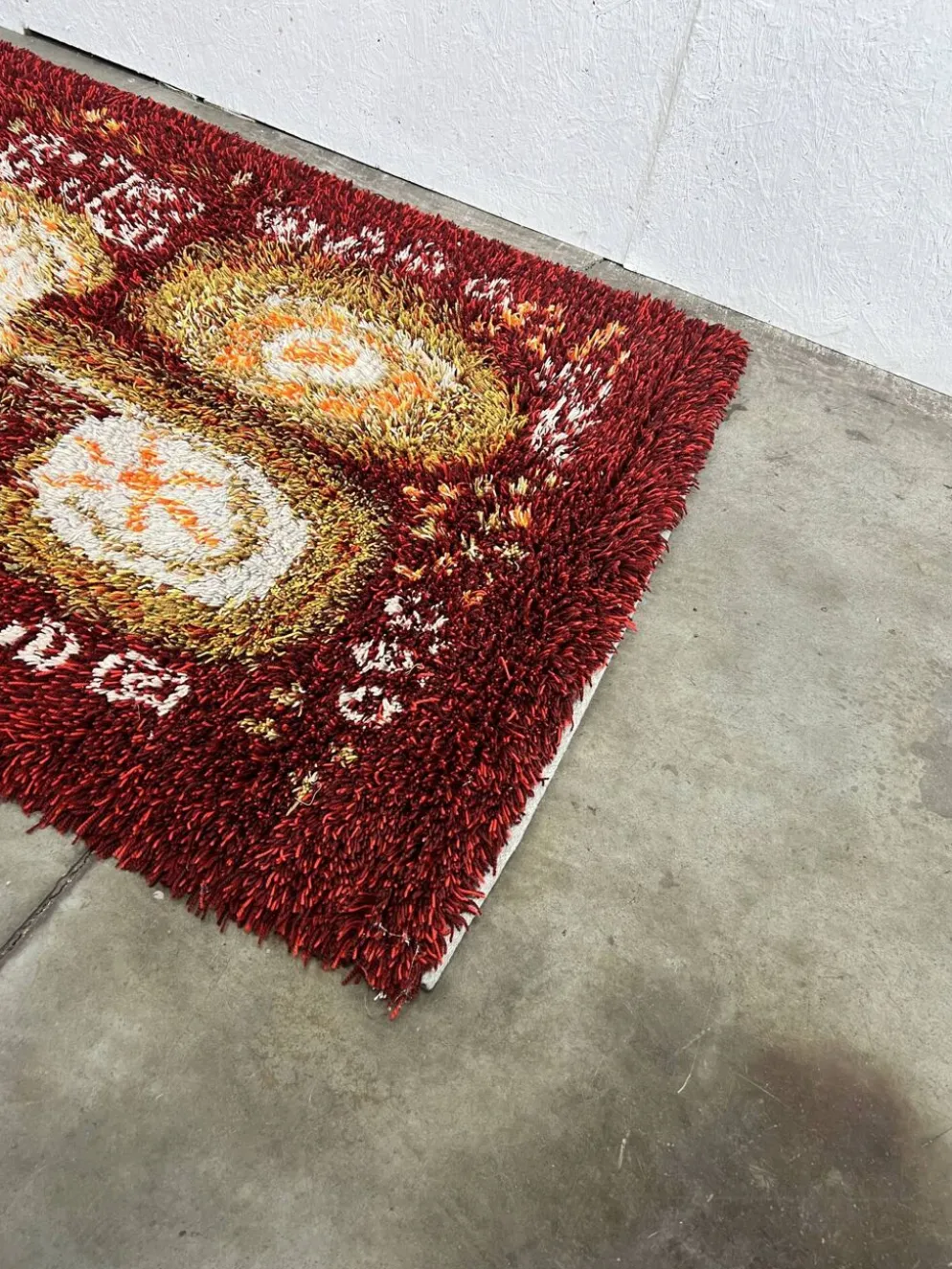 Tapis en laine vintage scandinave, Rya, Suède années 1960
