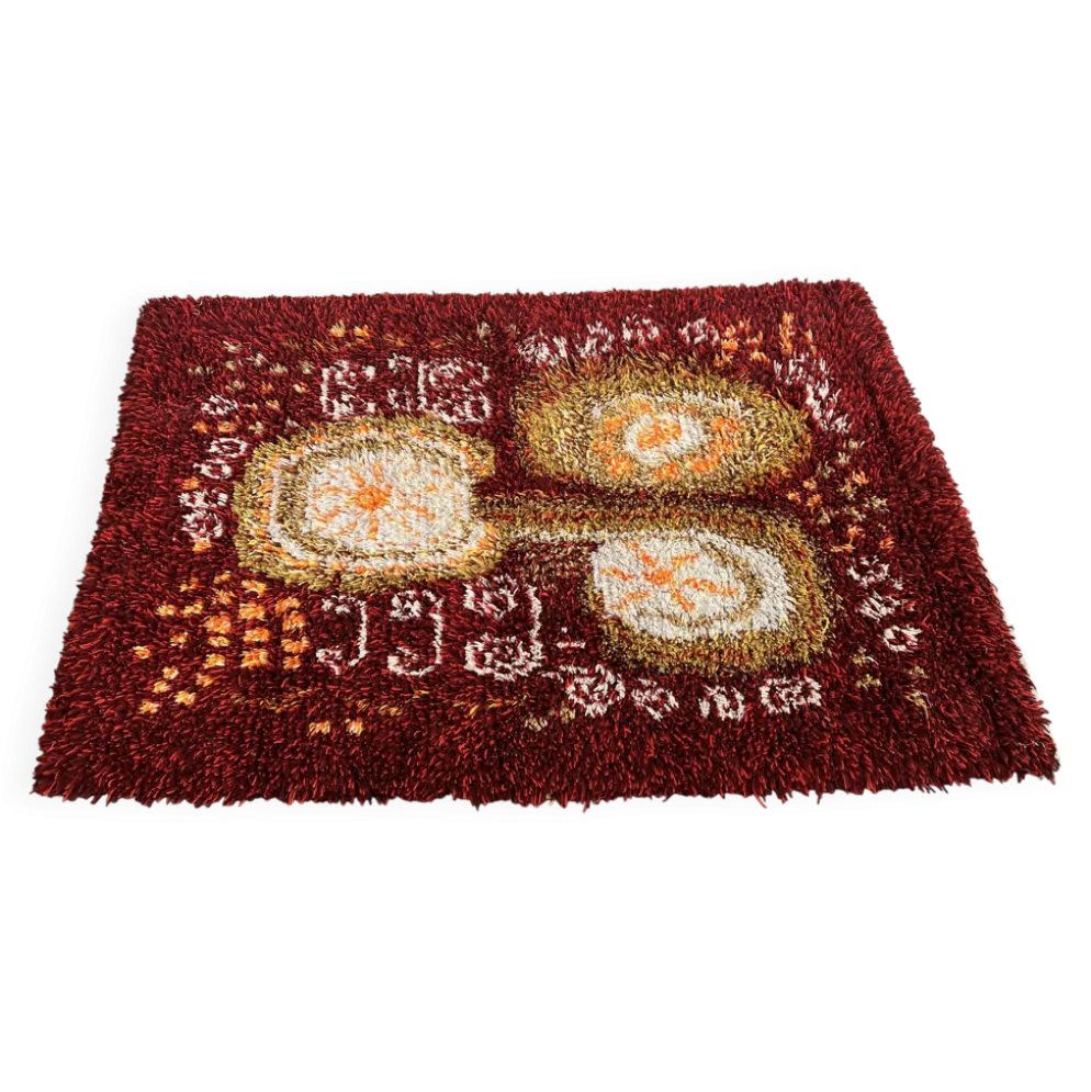 Tapis en laine vintage scandinave, Rya, Suède années 1960