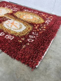 Tapis en laine vintage scandinave, Rya, Suède années 1960