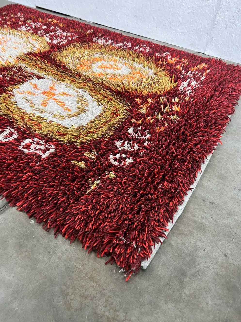 Tapis en laine vintage scandinave, Rya, Suède années 1960