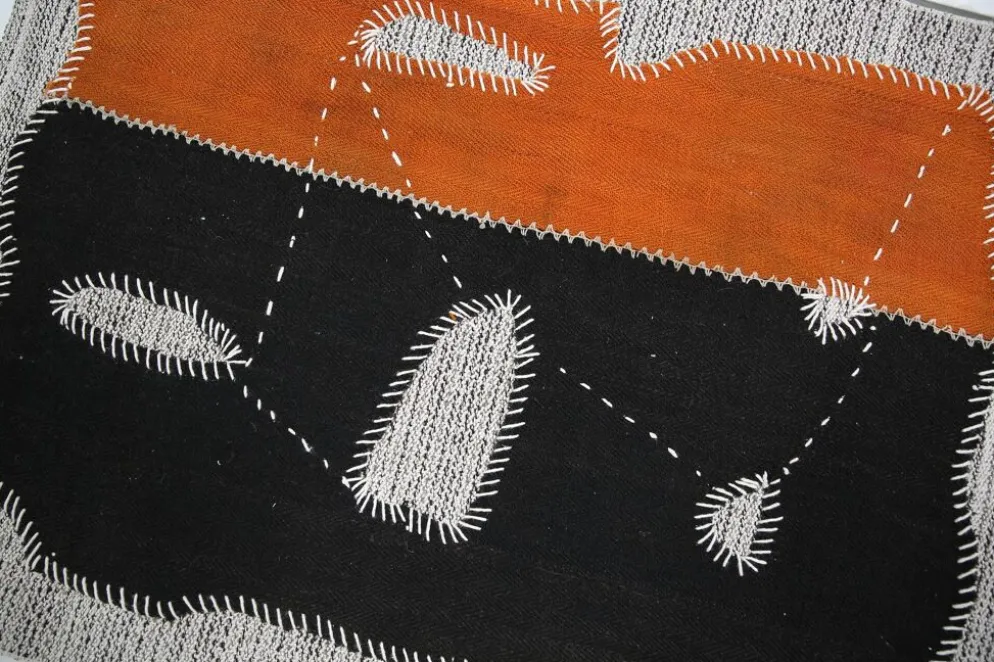 Tapis en laine vintage, tapisserie murale, art textile moderne du milieu du siècle, 75x105 cm