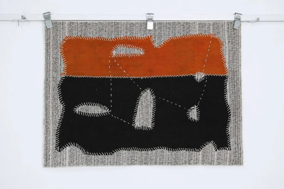 Tapis en laine vintage, tapisserie murale, art textile moderne du milieu du siècle, 75x105 cm