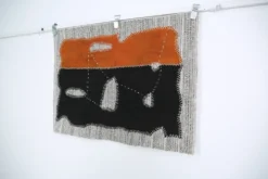 Tapis en laine vintage, tapisserie murale, art textile moderne du milieu du siècle, 75x105 cm