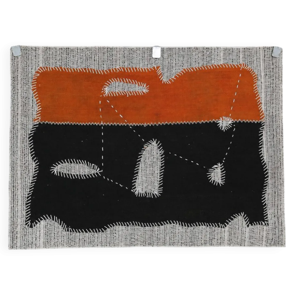 Tapis en laine vintage, tapisserie murale, art textile moderne du milieu du siècle, 75x105 cm