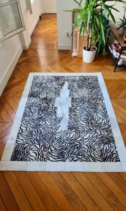 Tapis en peau de vache zèbre blanc