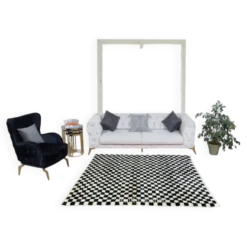 Tapis fait main à carreaux en beige et noir, 100 % laine douce et confortable, tapis Tulu à damier sur mesure pour intérieur moderne.