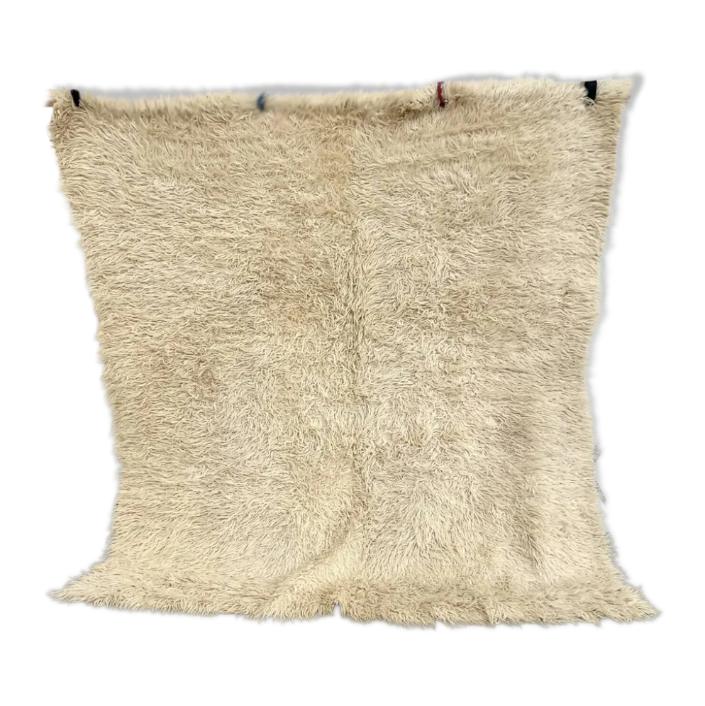 Tapis Flokati vintage pure laine vierge carré 210 × 210 cm années 70