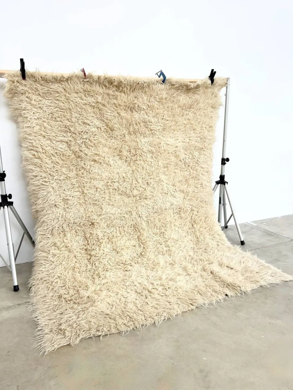 Tapis Flokati vintage pure laine vierge 260 × 220 cm années 70