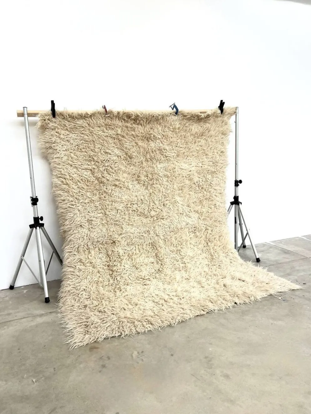 Tapis Flokati vintage pure laine vierge 260 × 220 cm années 70
