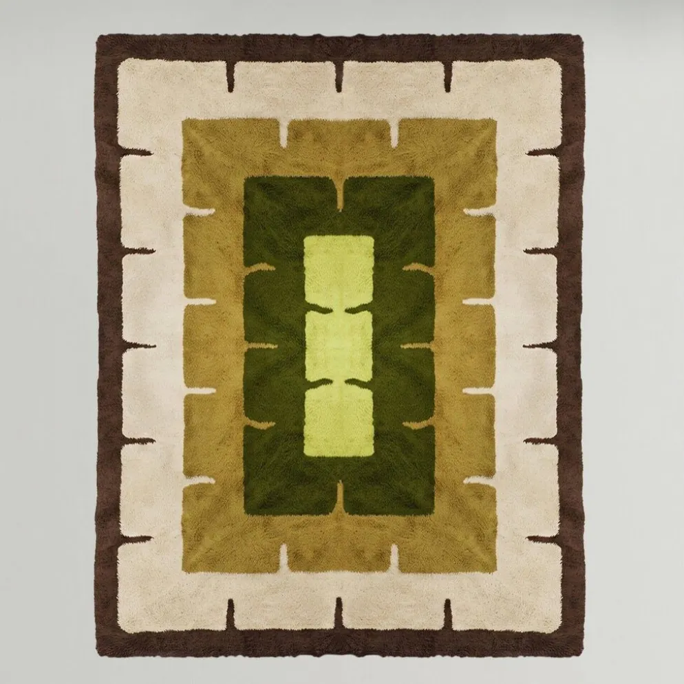 Tapis géométrique magnifique des années 1970, style espace, en laine. Fabriqué en Italie.