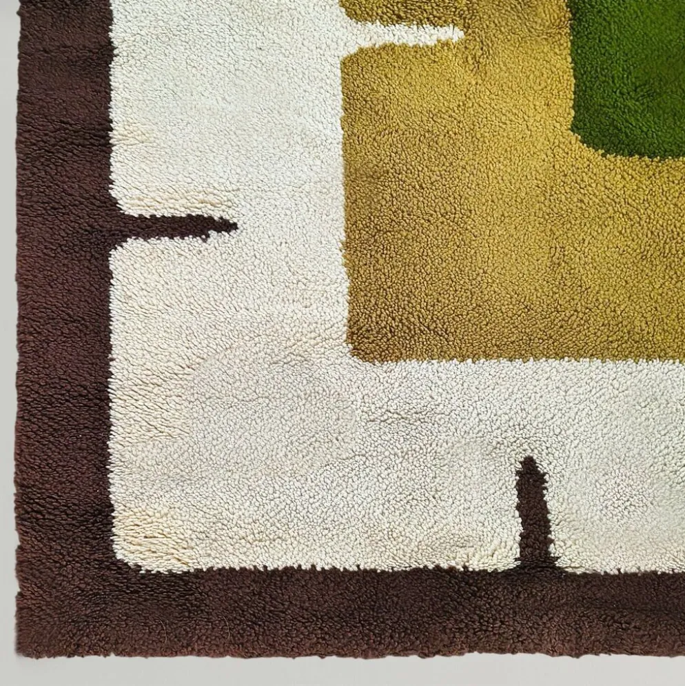 Tapis géométrique magnifique des années 1970, style espace, en laine. Fabriqué en Italie.