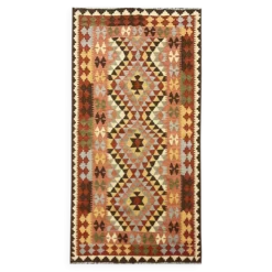 Tapis géométrique tribal en laine kilim multicolore traditionnel