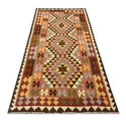 Tapis géométrique tribal en laine kilim multicolore traditionnel