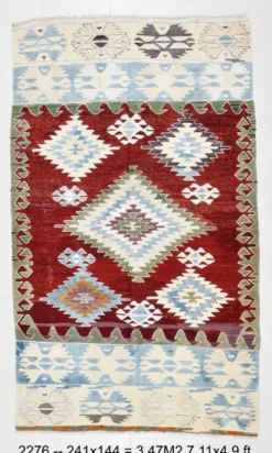 Tapis géométrique vintage rouge vin bleu 5x8, 144x241 cm