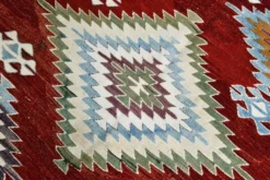 Tapis géométrique vintage rouge vin bleu 5x8, 144x241 cm