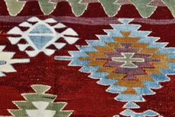 Tapis géométrique vintage rouge vin bleu 5x8, 144x241 cm