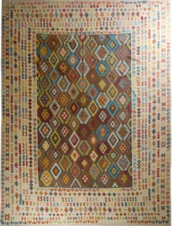 Tapis Kilim afghan surdimensionné, motif zigzag, tapis en laine tissé à la main