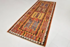 Tapis kilim anatolien doux rouge et orange 5x12, tapis kilim en laine, 139x377 cm
