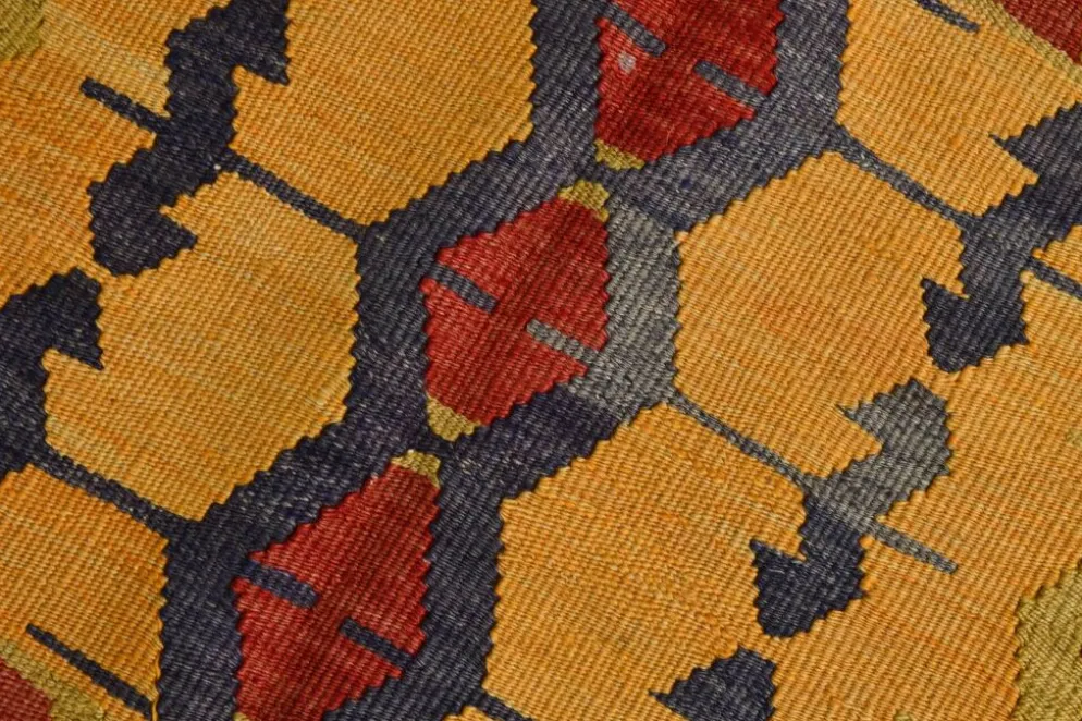 Tapis kilim anatolien doux rouge et orange 5x12, tapis kilim en laine, 139x377 cm