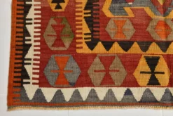 Tapis kilim anatolien doux rouge et orange 5x12, tapis kilim en laine, 139x377 cm