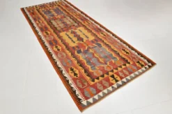 Tapis kilim anatolien doux rouge et orange 5x12, tapis kilim en laine, 139x377 cm
