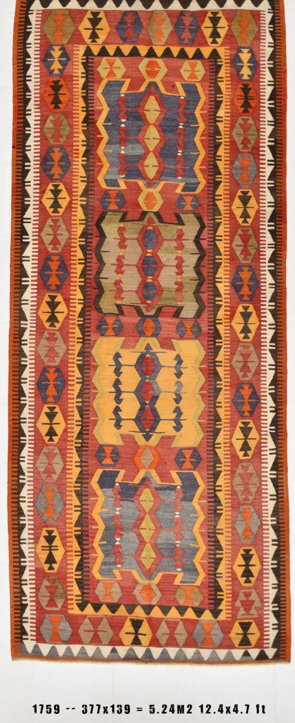 Tapis kilim anatolien doux rouge et orange 5x12, tapis kilim en laine, 139x377 cm