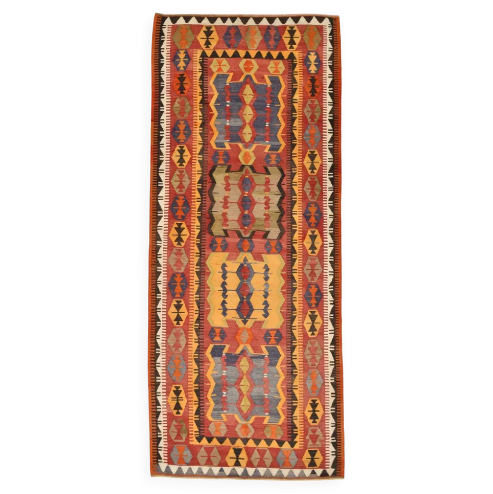 Tapis kilim anatolien doux rouge et orange 5x12, tapis kilim en laine, 139x377 cm