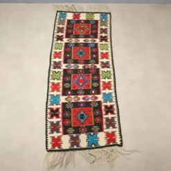 Tapis kilim ancien en laine, noué fin, fait main 90 x 35 In