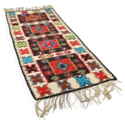 Tapis kilim ancien en laine, noué fin, fait main 90 x 35 In