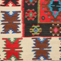 Tapis kilim ancien en laine, noué fin, fait main 90 x 35 In