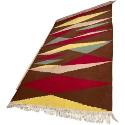 Tapis kilim en laine à motif géométrique abstrait, style années 1960
