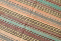 Tapis kilim en laine rayé orange pâle et vert menthe 4x7, lavable, 126x210 cm