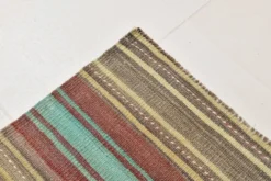 Tapis kilim en laine rayé orange pâle et vert menthe 4x7, lavable, 126x210 cm