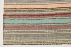 Tapis kilim en laine rayé orange pâle et vert menthe 4x7, lavable, 126x210 cm