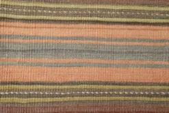 Tapis kilim en laine rayé orange pâle et vert menthe 4x7, lavable, 126x210 cm