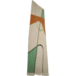 Tapis kilim géométrique moderne du milieu du siècle avec porte-manteau dans le style d'Antonin Kybal, années 1950.