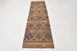 Tapis Kilim persan rouge et vert 3x9, 81x279 cm