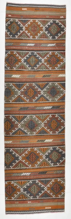 Tapis Kilim persan rouge et vert 3x9, 81x279 cm