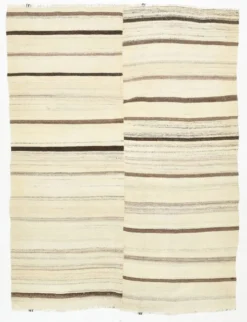 Tapis Kilim rayé beige et crème 5x7, 161x211 cm
