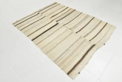 Tapis Kilim rayé beige et crème 5x7, 161x211 cm