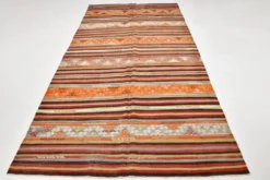 Tapis Kilim rayé couleur pêche 6x11, tapis Kilim en laine antique, 165x326
