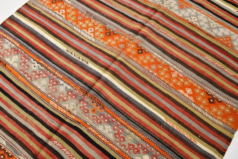 Tapis Kilim rayé couleur pêche 6x11, tapis Kilim en laine antique, 165x326