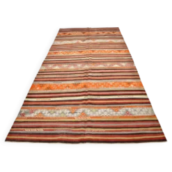 Tapis Kilim rayé couleur pêche 6x11, tapis Kilim en laine antique, 165x326
