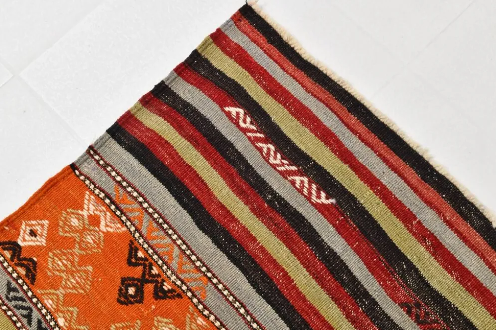 Tapis Kilim rayé couleur pêche 6x11, tapis Kilim en laine antique, 165x326