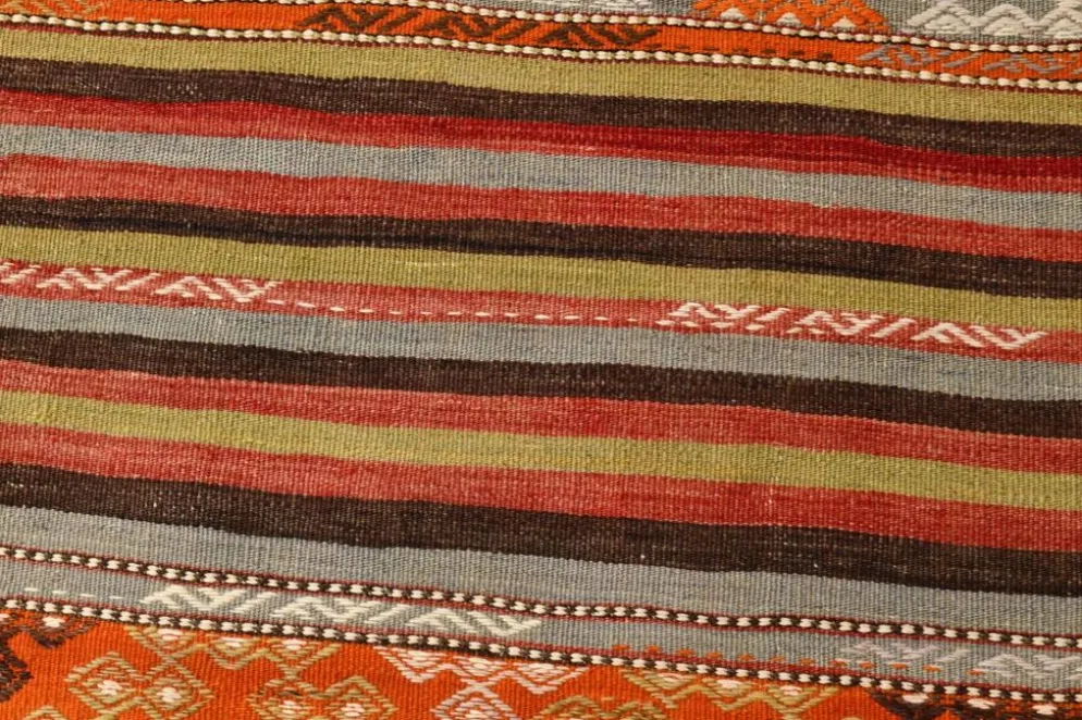 Tapis Kilim rayé couleur pêche 6x11, tapis Kilim en laine antique, 165x326