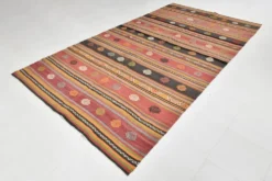 Tapis Kilim à rayures rouges, long et large, 190 x 356 cm