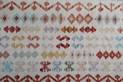 Tapis Kilim surdimensionné bleu géométrique, tapis à tissage plat, motif zigzag.