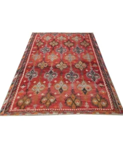 Tapis kilim tribal en laine Şarkışla, tissé à la main, antique et rare, couleur rouille.